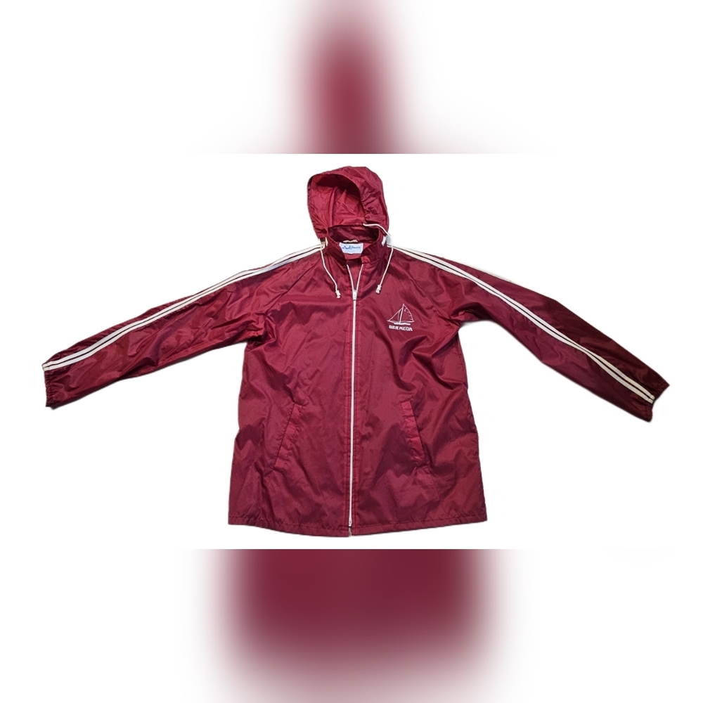 Bermuda Rider Jacket Vtg Scooter Nylon Zip Windbreaker Lg Hooded Boating Sailing